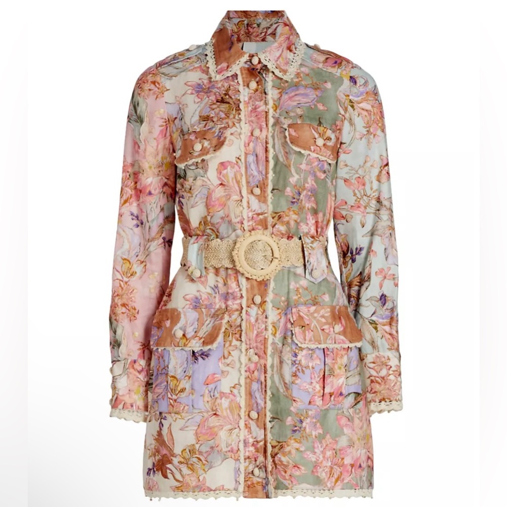 AU2 ZIMMERMANN Cira belted floral linen minidress